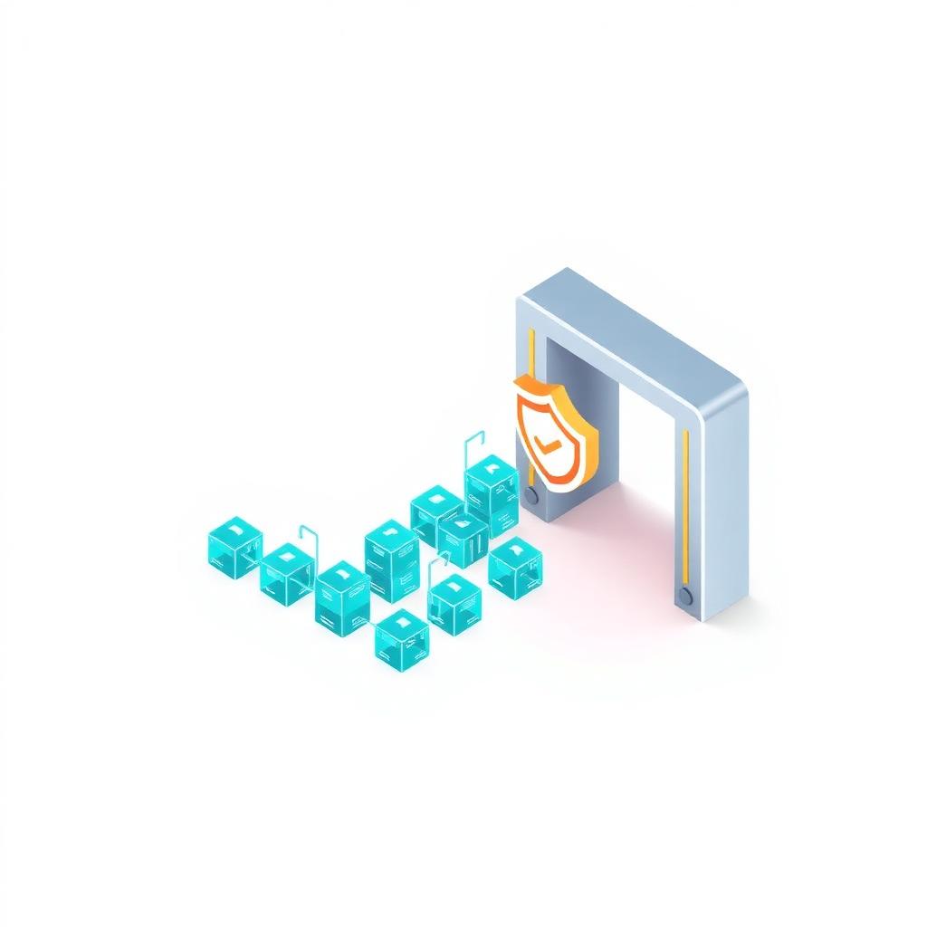 Illustration of data cubes passing through a trust checkpoint